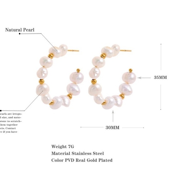 ◾️18k Gold Plated Natural Pearls Beads Hoop Earrings - Picture 6 of 12